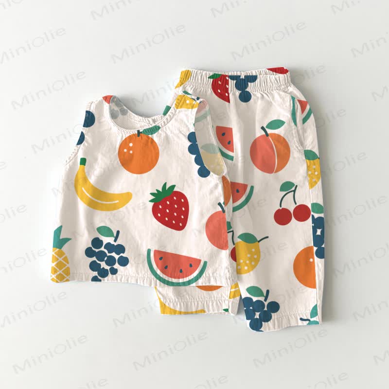 Baby Toddler Girls Fruit Print Top and Shorts 2-piece Set - White - 3-4T - image 1