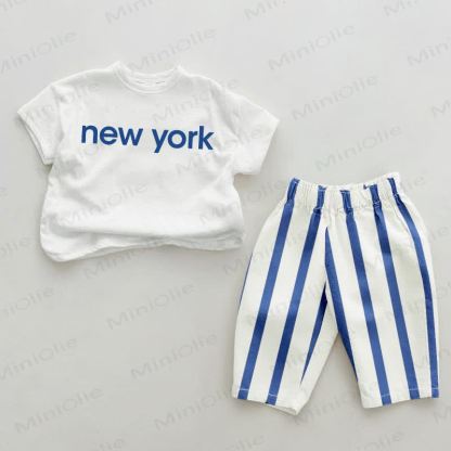 NEW YORK Baby Blue Vertical Striped 2-piece Set - White&Blue - 2-3T - image 1