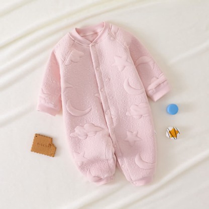 Baby Moon Star Solid Color Quilted Romper - Pink - 18-24M - image 2
