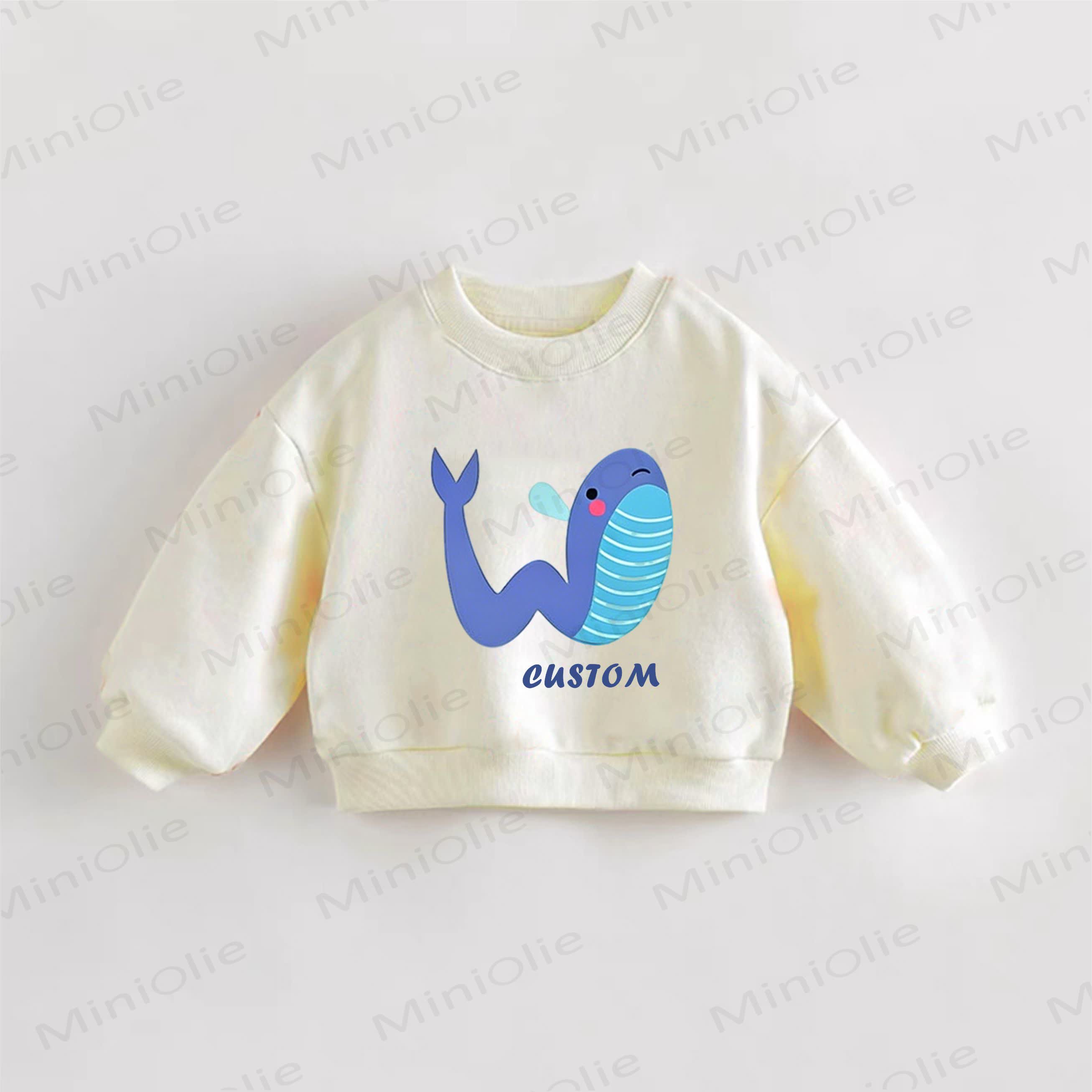 Personalized Retro Name Customization Baby Whale Sweatshirt - Cream - 3-5T - image 1