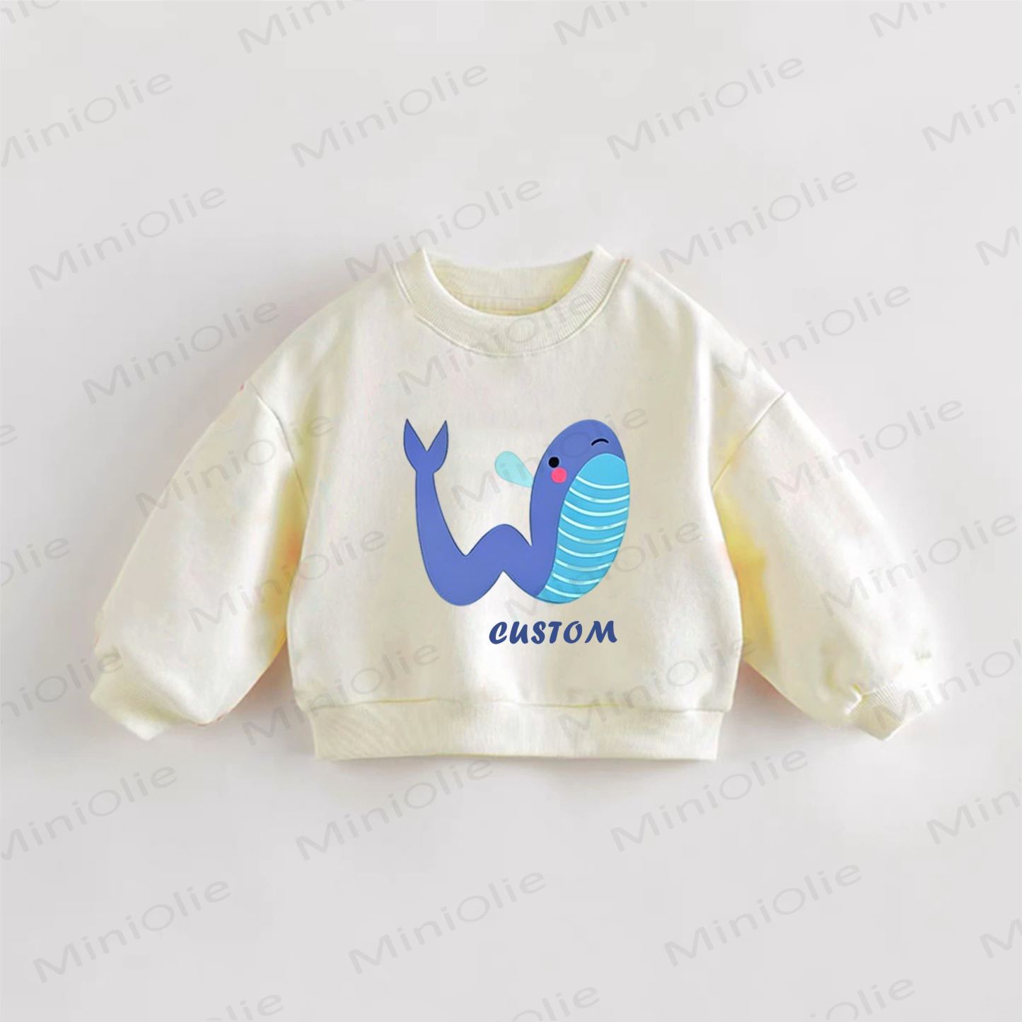 Personalized Retro Name Customization Baby Whale Sweatshirt - Cream - 3-5T - image 1