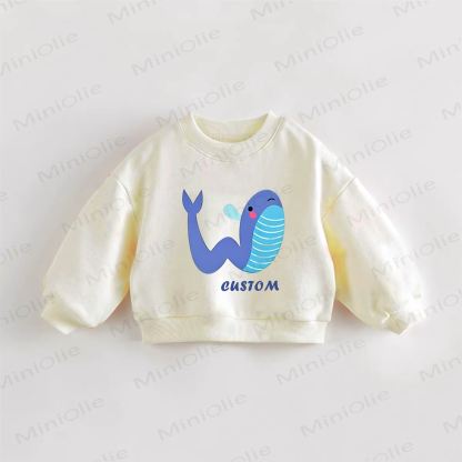 Personalized Retro Name Customization Baby Whale Sweatshirt - Cream - 3-5T - image 1