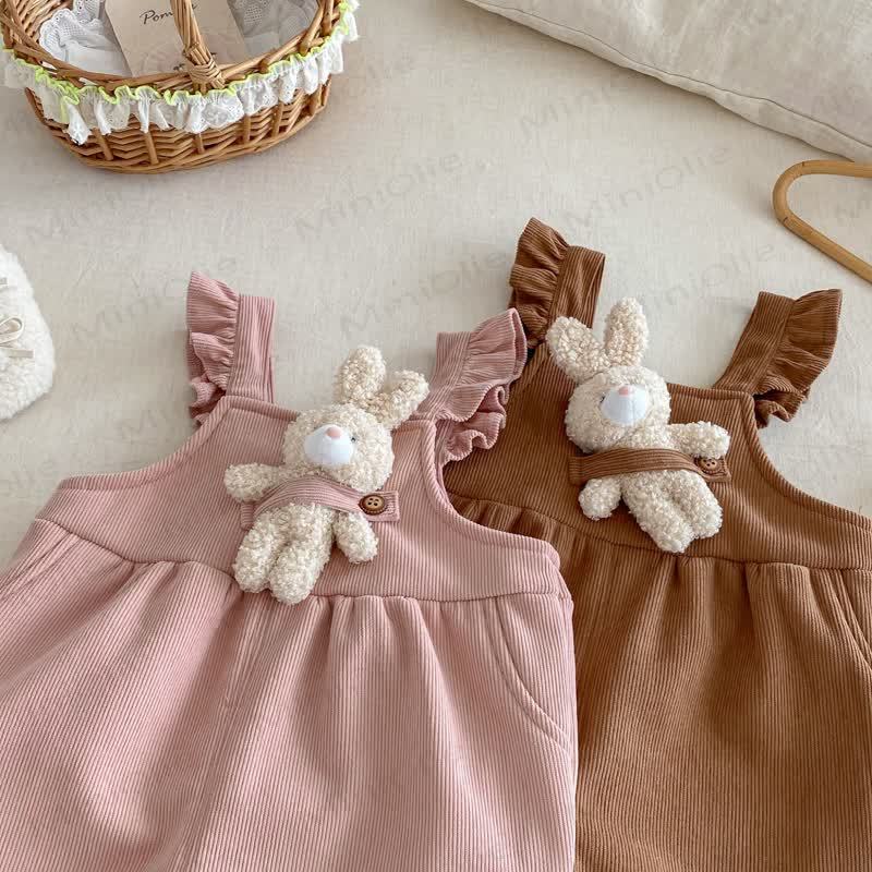 Baby Toddler Girl Solid Color Fleece Flying Sleeves Overalls - image 7