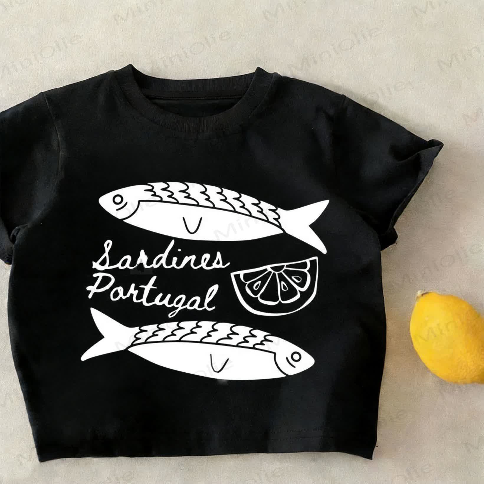 SARDINES PORTUGAL Toddler Kid Sardines Print Slogan Black T-shirt - Black - 12-13T - image 1