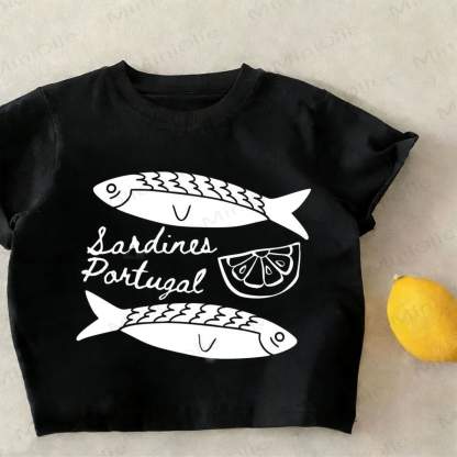 SARDINES PORTUGAL Toddler Kid Sardines Print Slogan Black T-shirt - Black - 12-13T - image 1