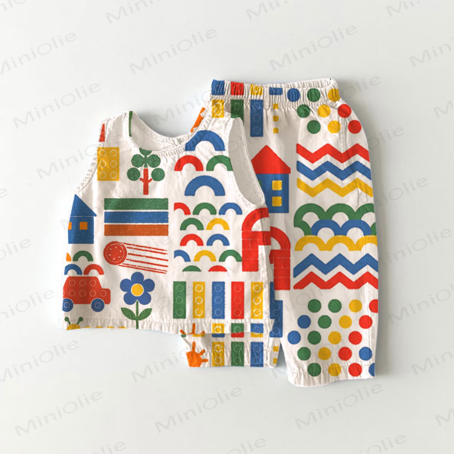 Baby Toddler Beige Geometry Print Sleeveless 2-piece Set - Beige - 3-4T - image 1