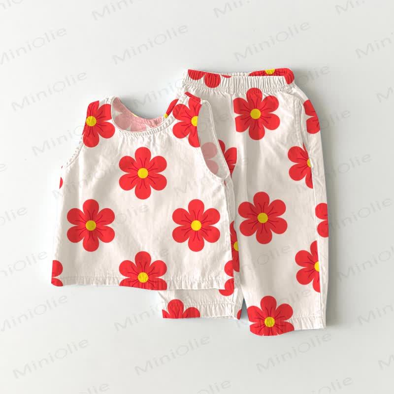Baby Toddler Red Flower 2-piece Sleeveless Set - White - 3-4T - image 1