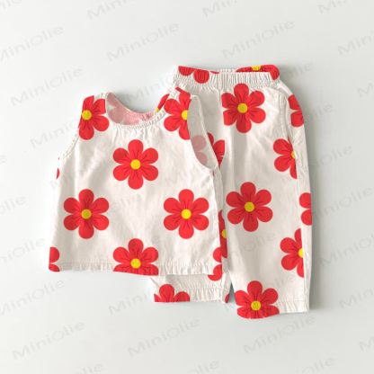 Baby Toddler Red Flower 2-piece Sleeveless Set - White - 3-4T - image 1