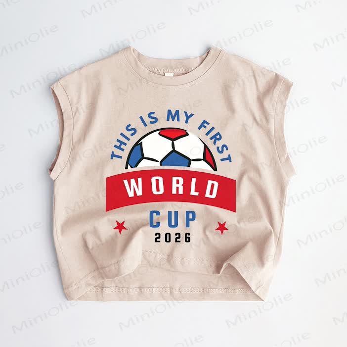 THIS IS MY FIRST WORLD CUP 2026 Baby Toddler Football Print Khaki Tank Top - Khaki - 3-5T - image 1