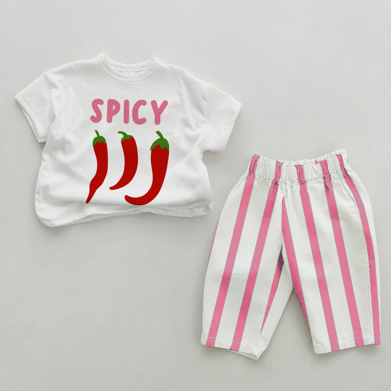 SPICY Baby Chili Pink Vertical Striped 2-piece Set - White&Pink - 2-3T - image 1