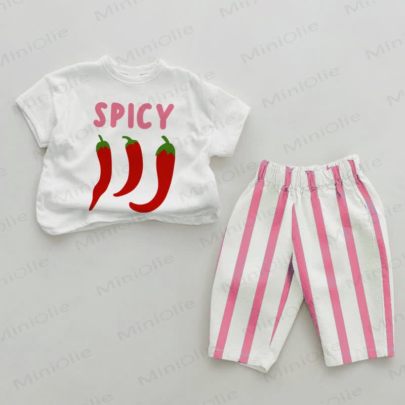 SPICY Baby Chili Pink Vertical Striped 2-piece Set - White&Pink - 2-3T - image 1