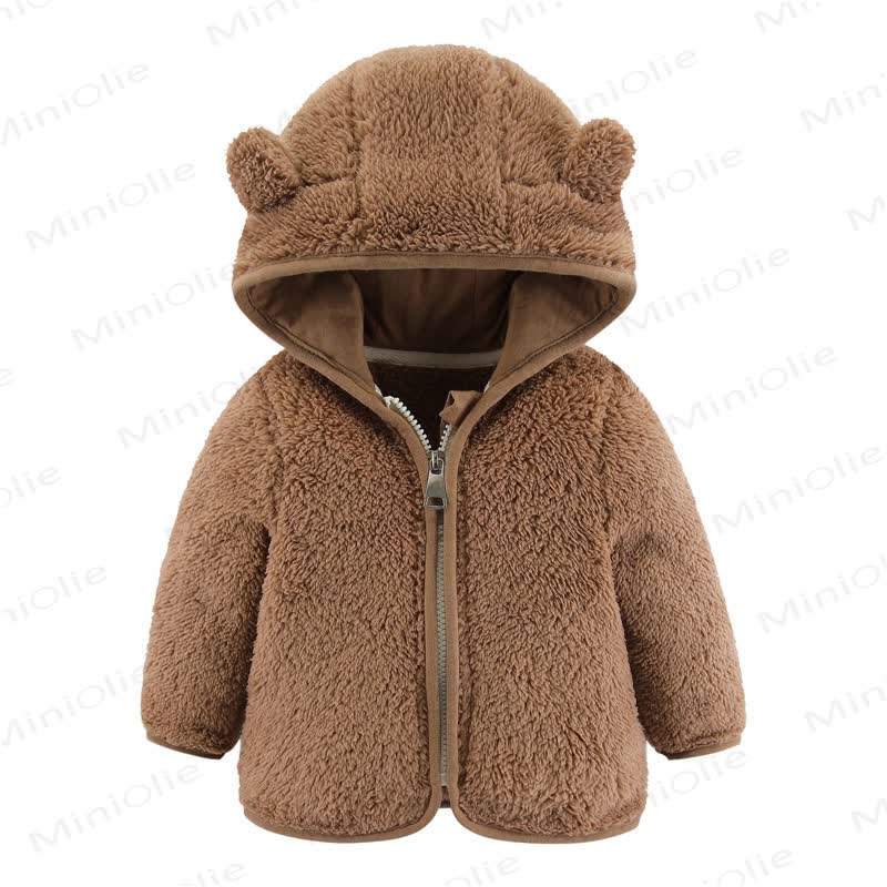 Baby Hooded Solid Color Outerwear - Brown - 2-3T - image 13