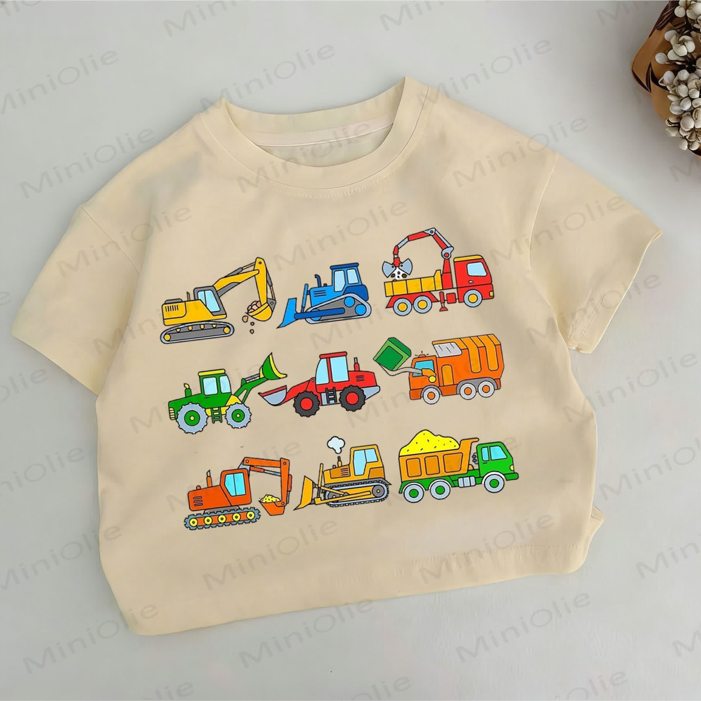 Toddler Boys Excavator Print Khaki T-shirt - Khaki - 6-7T - image 1
