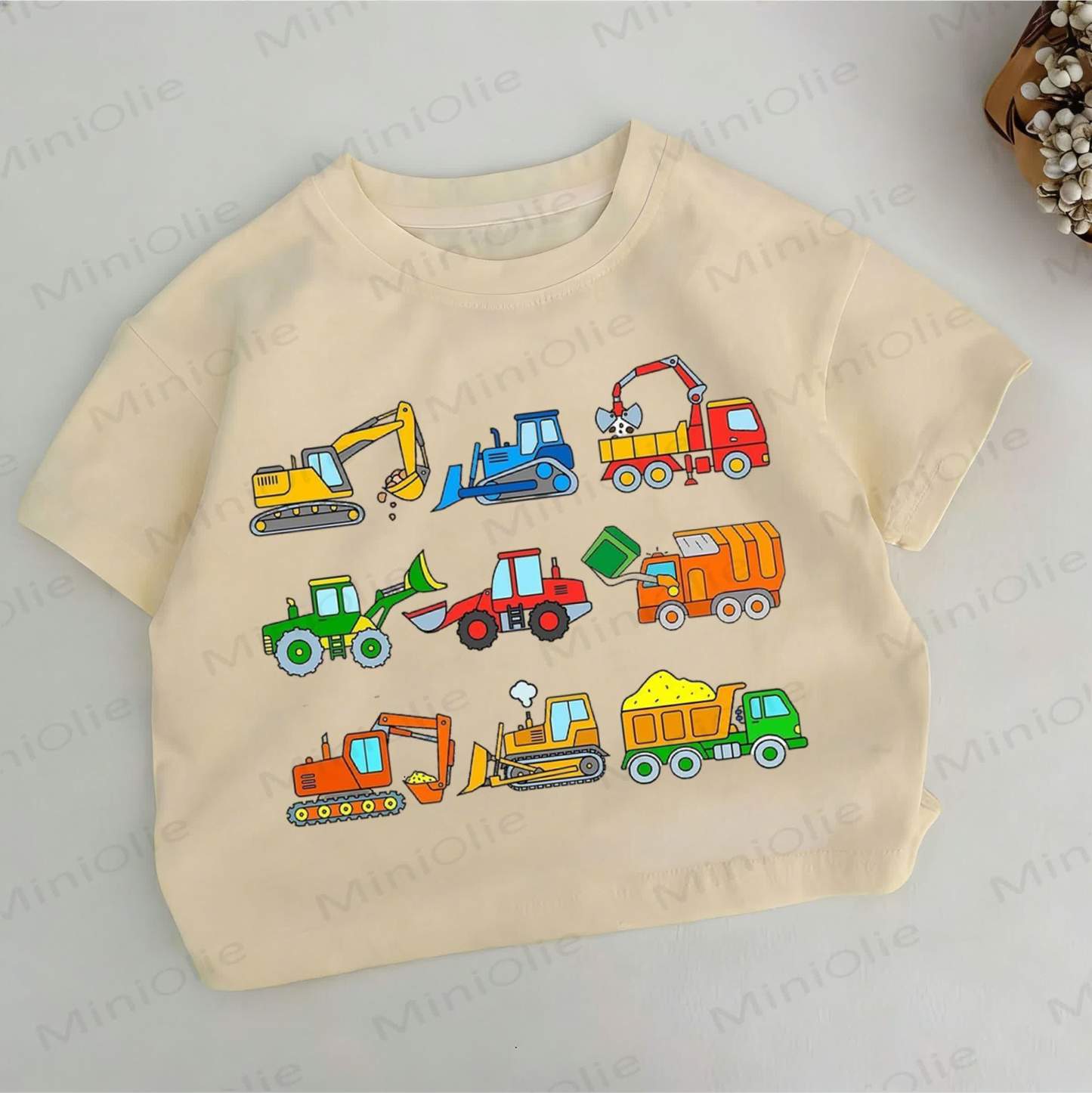 Toddler Boys Excavator Print Khaki T-shirt - Khaki - 6-7T - image 1