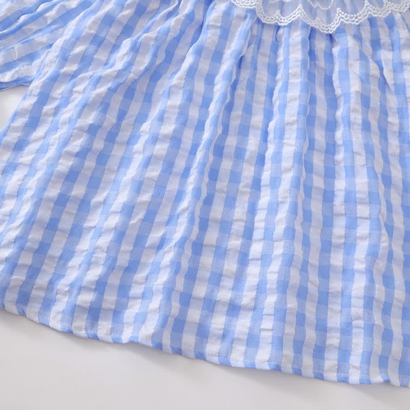 Toddler Blue Plaid Flower Lace Lapels Dress - image 10