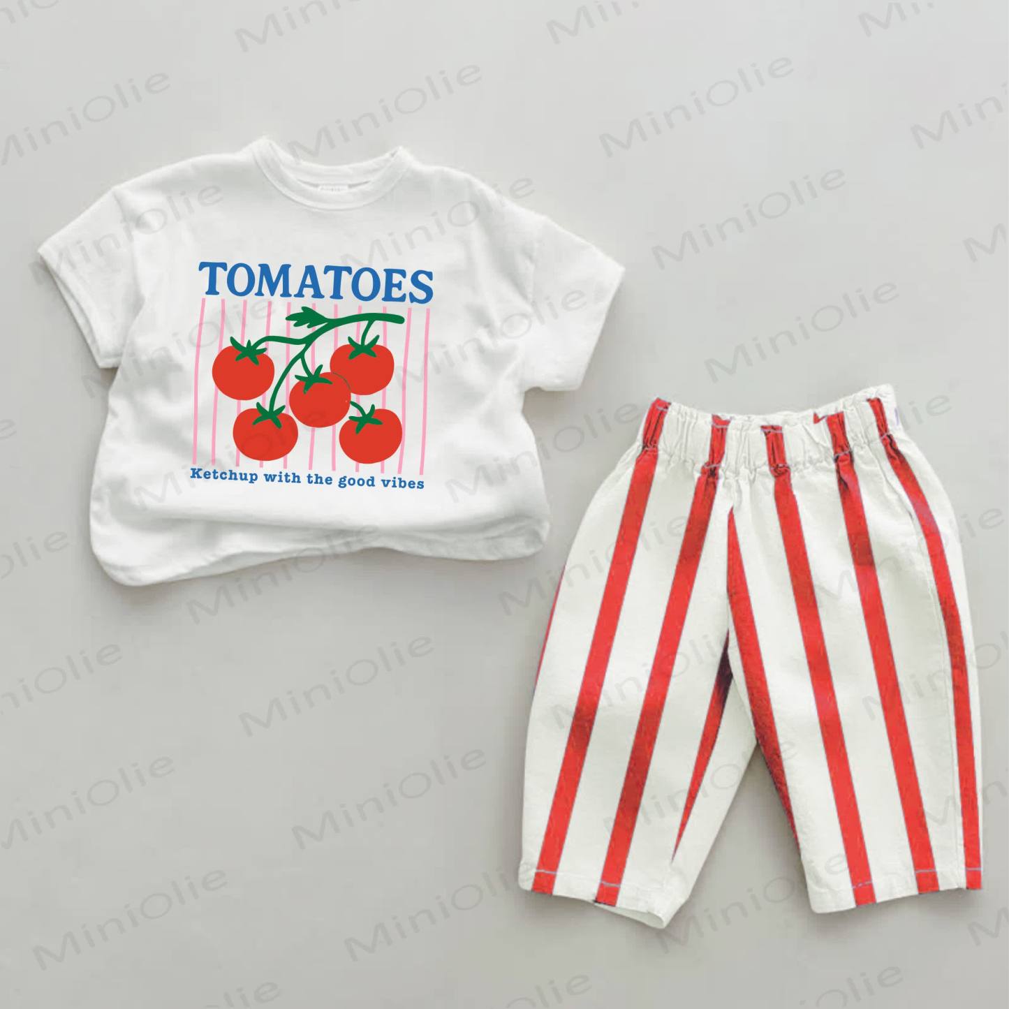 TOMATOES KETCHUP WITH THE GOOD VIBES Baby Tomato Print Red Striped 2-piece Set - White&Red - 2-3T - image 1