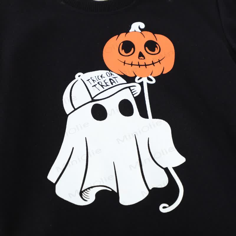 Kid Boy Ghost Jack-o'-lantern Black Sweatshirt - image 4