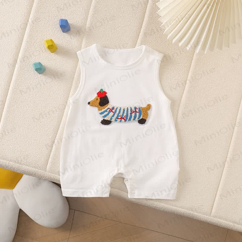 Baby Dachshund Patch Sleeveless Romper - White - 2-3T - image 4