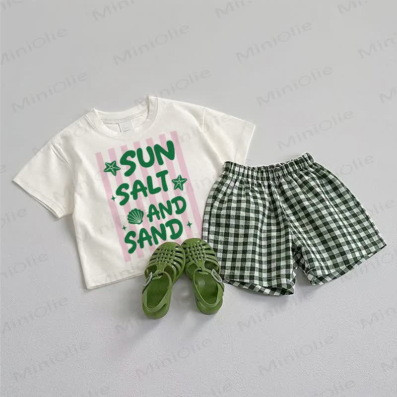 SUN SALT AND SAND Baby Tee and Plaid Shorts 2-Piece Set - White&Green - 3-5T - image 1