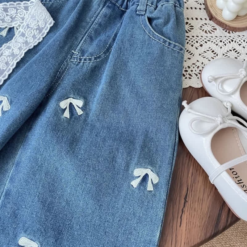 Toddler Denim Embroidered Bow Blue Pants - image 6