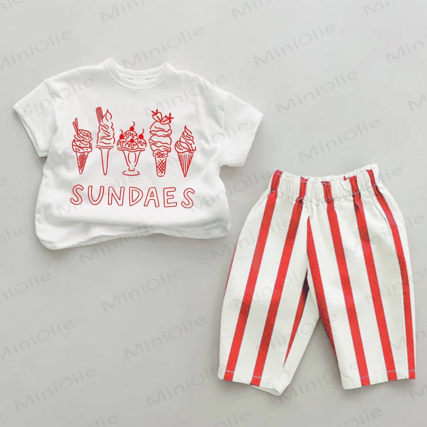 SUNDAES Baby Sundaes Print Red Striped 2-piece Set - White&Red - 2-3T - image 1