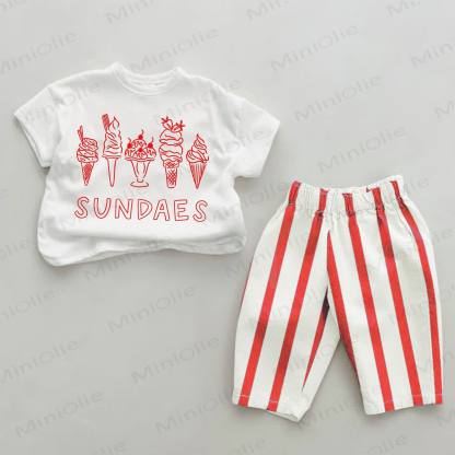 SUNDAES Baby Sundaes Print Red Striped 2-piece Set - White&Red - 2-3T - image 1