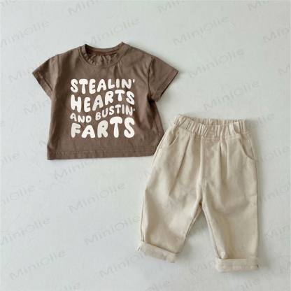 STEALIN' HEARTS AND BUSTIN' FARTS Baby Brown T-shirt and Beige Pants 2-piece Set - Brown - 2-3T - image 1