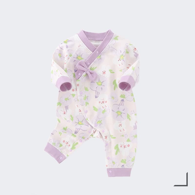 Baby Newborn Floral Kimono Bow Romper - Purple - 18-24M - image 2