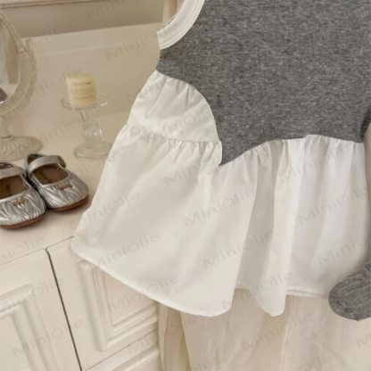 Toddler Girl Grey Knit Bodice Bow Dress or Lace Socks - image 3