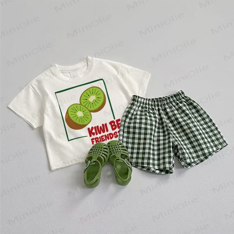 KIWI BE FRIENDS? Baby Toddler Green Tee and Plaid Shorts 2-piece Set - Green - 3-5T - image 1