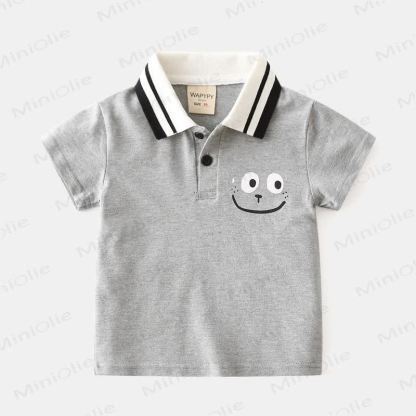 Kid Boy Smile Face Polo Shirt - Grey - 8Y - image 5