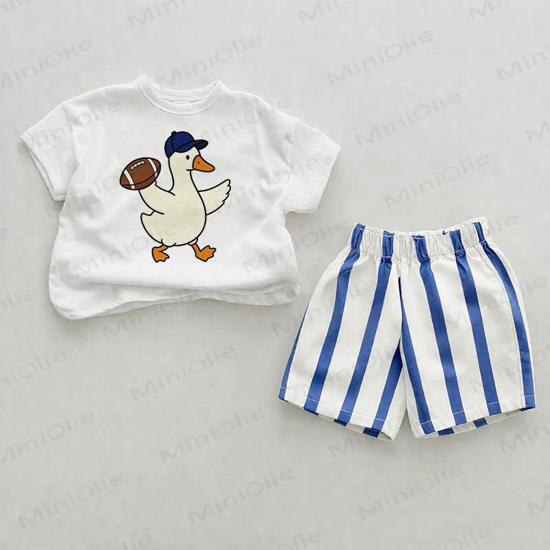 Baby Goose Blue Vertical Striped 2-piece Shorts Set - White&Blue - 2-3T - image 1