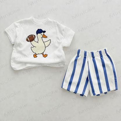 Baby Goose Blue Vertical Striped 2-piece Shorts Set - White&Blue - 2-3T - image 1