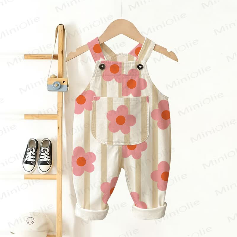 Baby Toddler Flower Stripe Overalls - White - 3-5T - image 1
