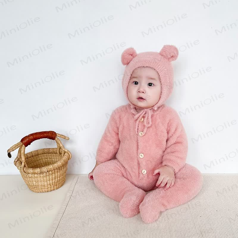 Baby Fleece Bear Ear Footed Romper with Hat - image 11