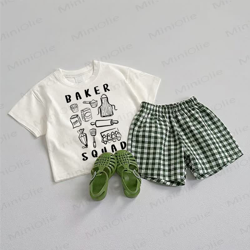 BAKER SQUAD Baby Tee and Shorts 2-Piece Set - White&Green - 3-5T - image 1