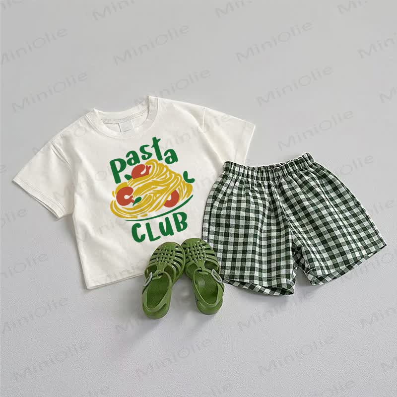 PASTA CLUB Baby Tee and Shorts 2-Piece Set - White&Green - 3-5T - image 1
