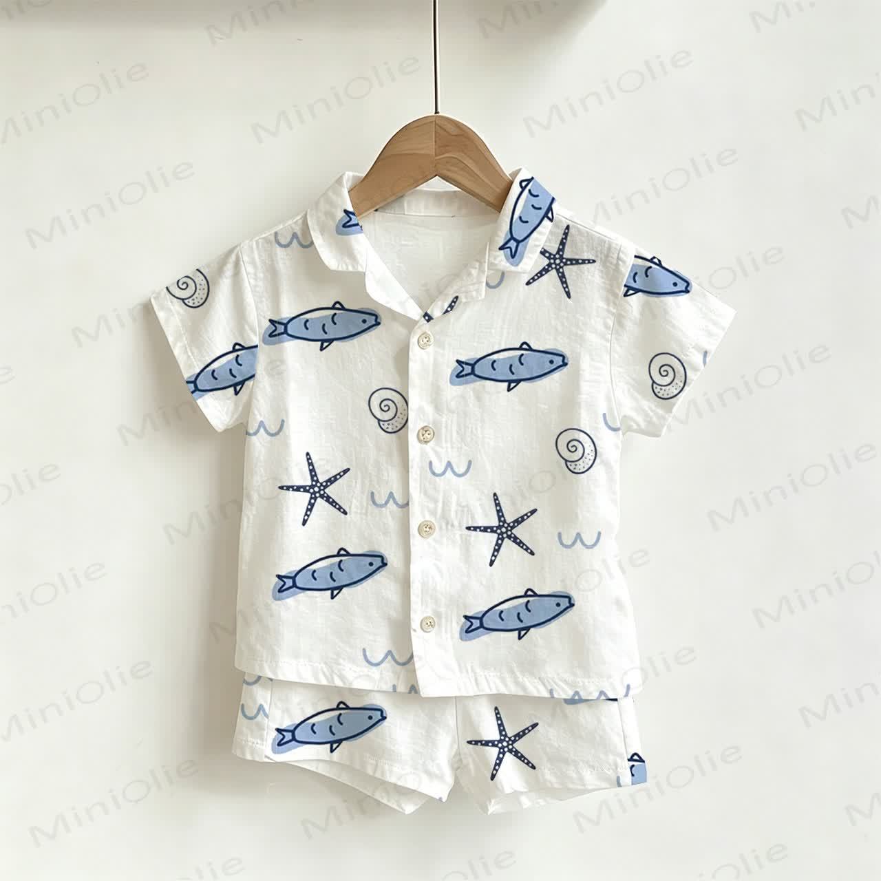 Toddler Boys White Fish Print Shirt and Shorts 2-piece Set - White - 4-5T - image 1