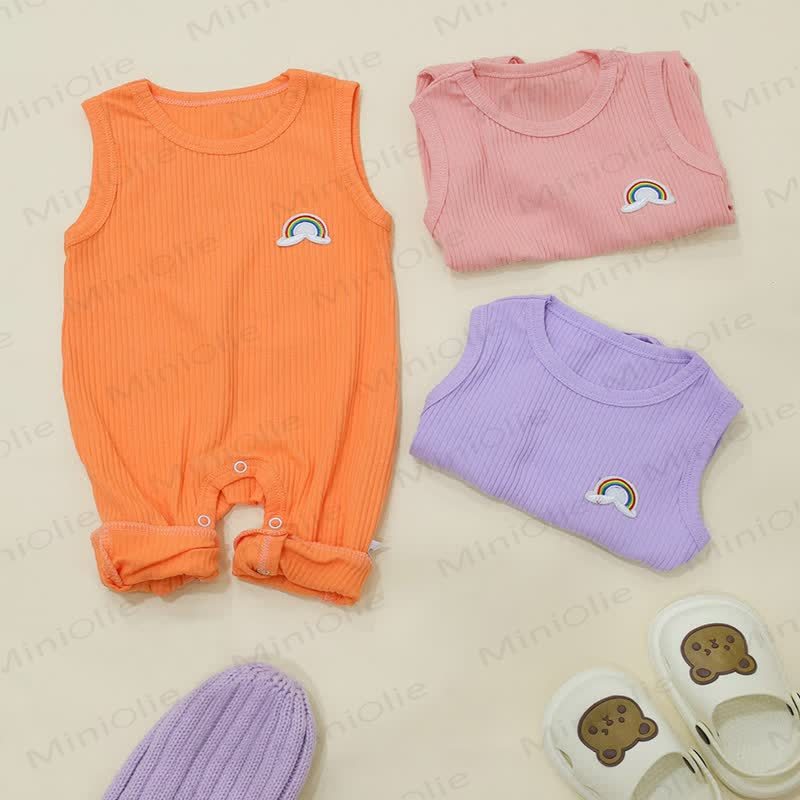 Solid Color Cotton Rainbow Sleeveless Romper - image 14