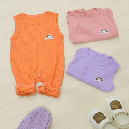 Solid Color Cotton Rainbow Sleeveless Romper - image 14