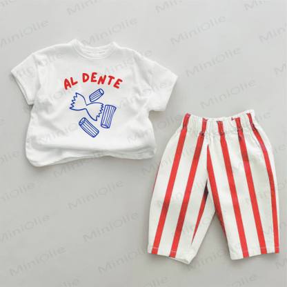AL DENTE Baby Twin Farfalle&Penne Red Striped 2-piece Set - White&Red - 2-3T - image 1