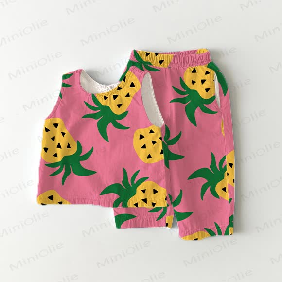 Baby Toddler Girls Pineapple Print Top and Shorts 2-piece Set - Pink - 3-4T - image 1