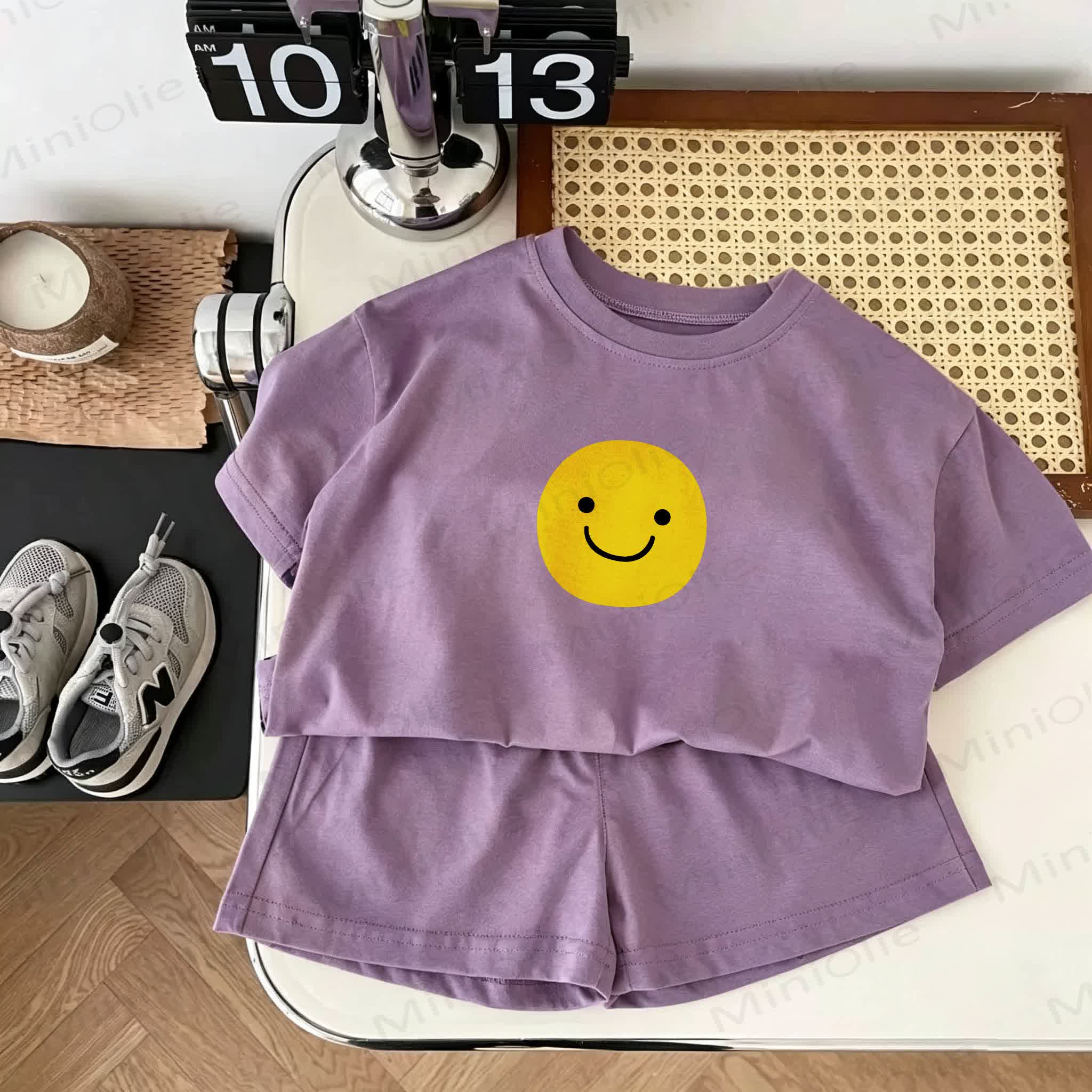 Baby Smile Print Shorts 2-Piece Set - Purple - 18-24M - image 1