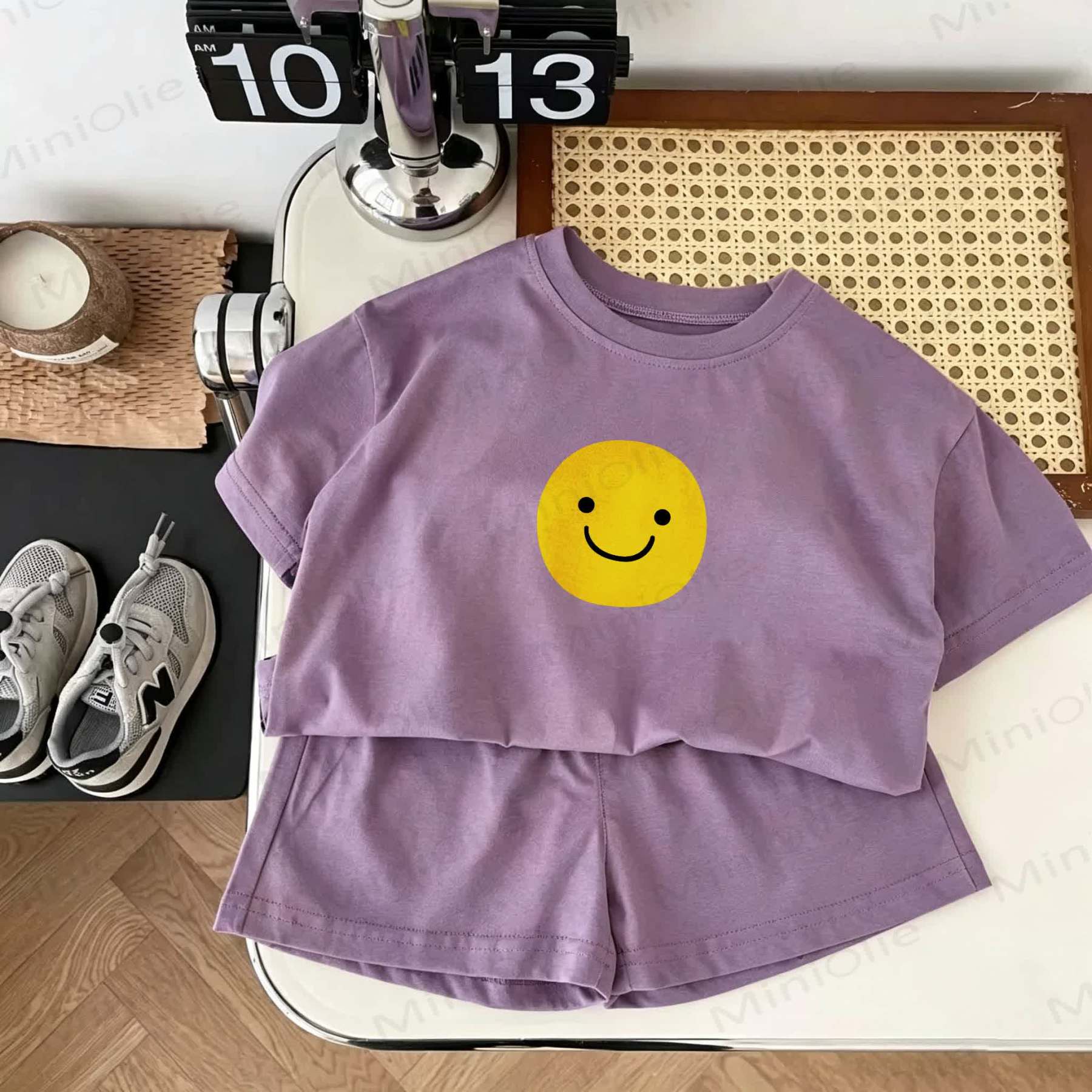 Baby Smile Print Shorts 2-Piece Set - Purple - 18-24M - image 1