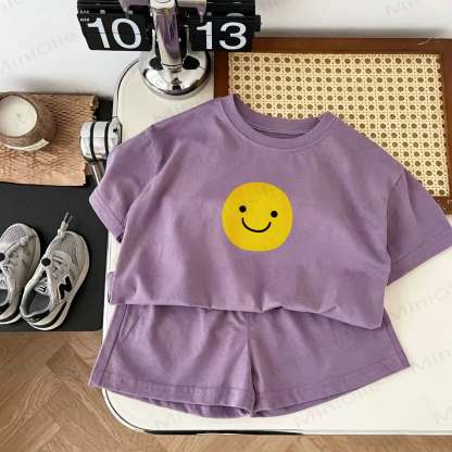 Baby Smile Print Shorts 2-Piece Set - Purple - 18-24M - image 1