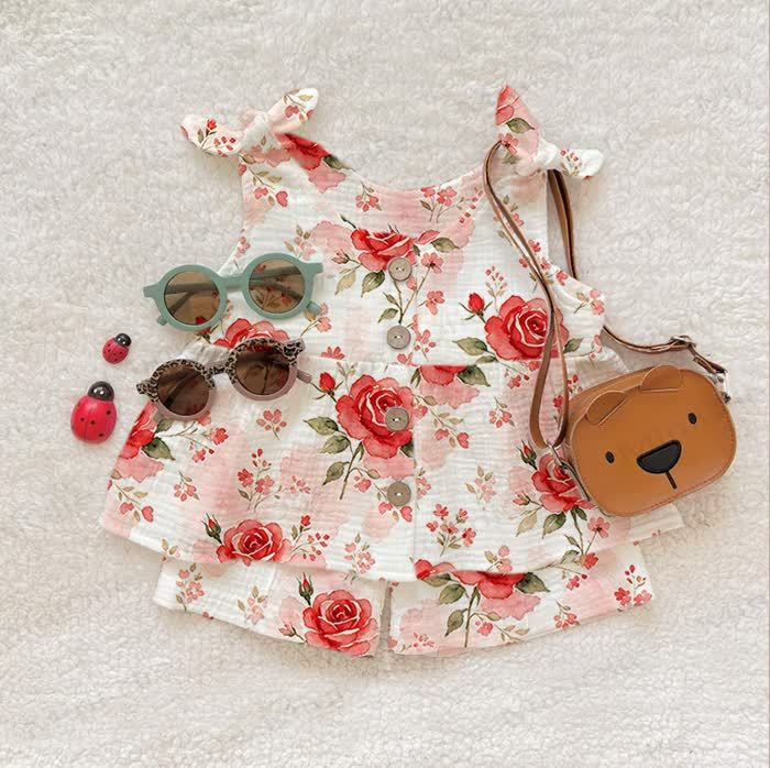 Baby Girl Rose Suspenders 2-piece Set - Pink - 2-3T - image 1