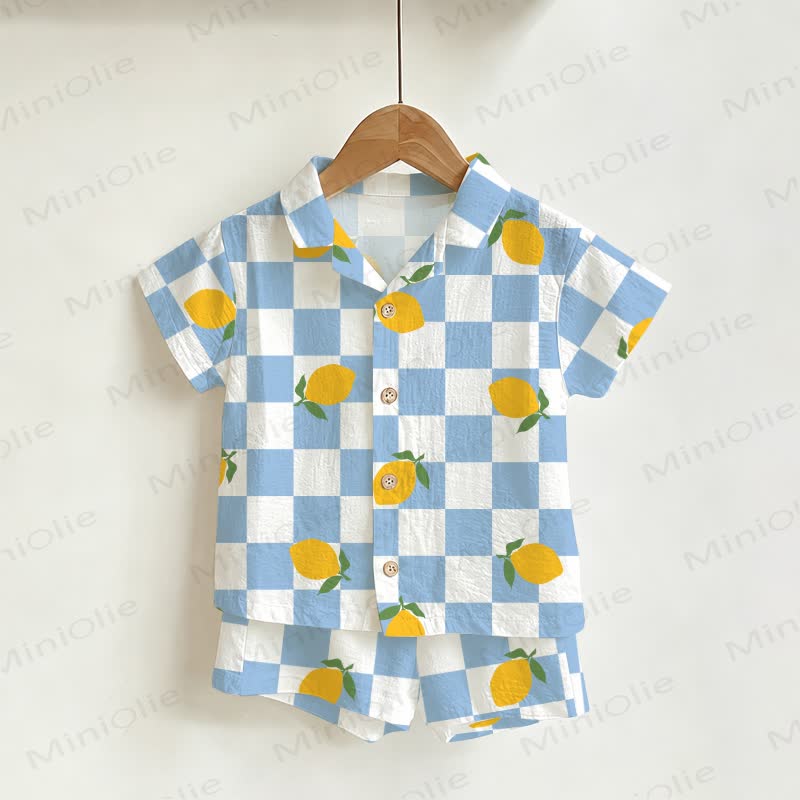 Baby Toddler Lemon Check Shirt and Shorts 2-piece Set - White - 4-5T - image 1