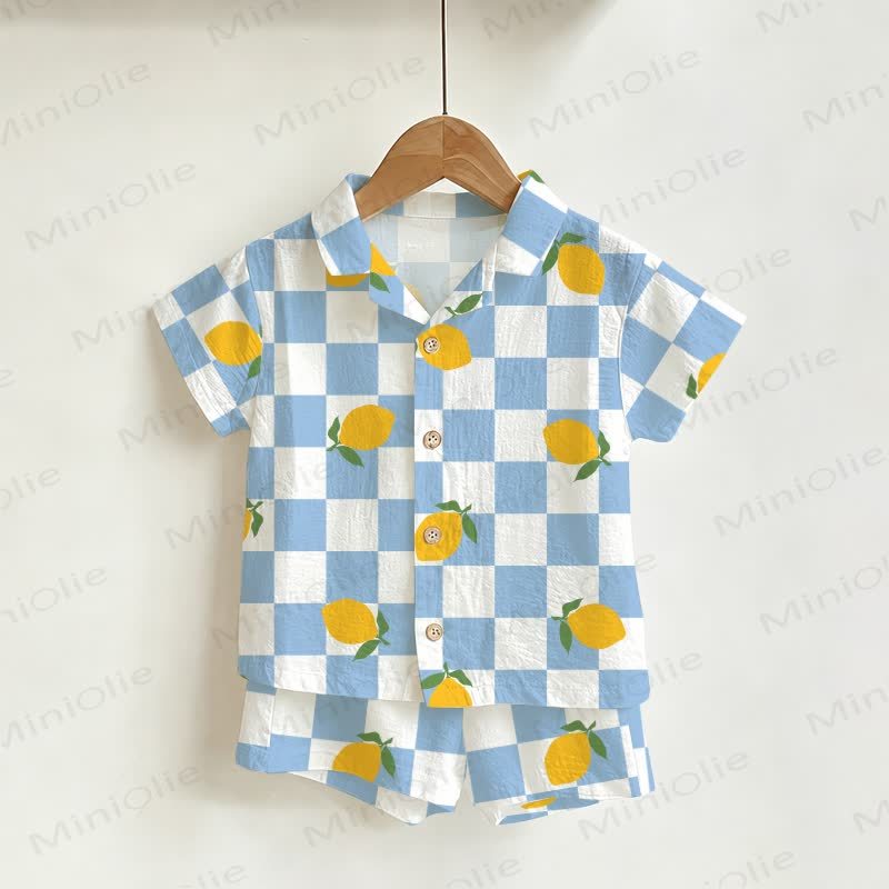 Baby Toddler Lemon Check Shirt and Shorts 2-piece Set - White - 4-5T - image 1