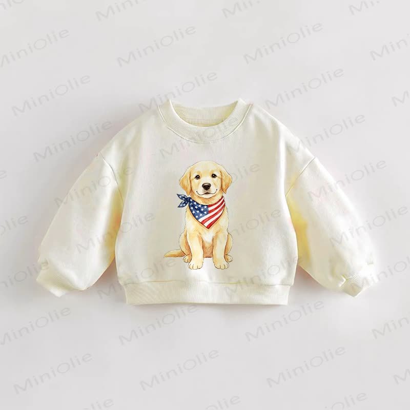Baby Toddler Independence Day Golden Retriever Sweatshirt - Cream - 3-5T - image 1