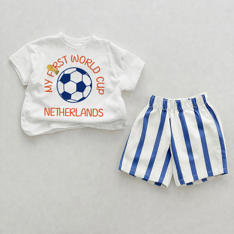 MY FIRST WORLD CUP Baby Blue Vertical Striped 2-piece Shorts Set - White&Blue - 2-3T - image 1